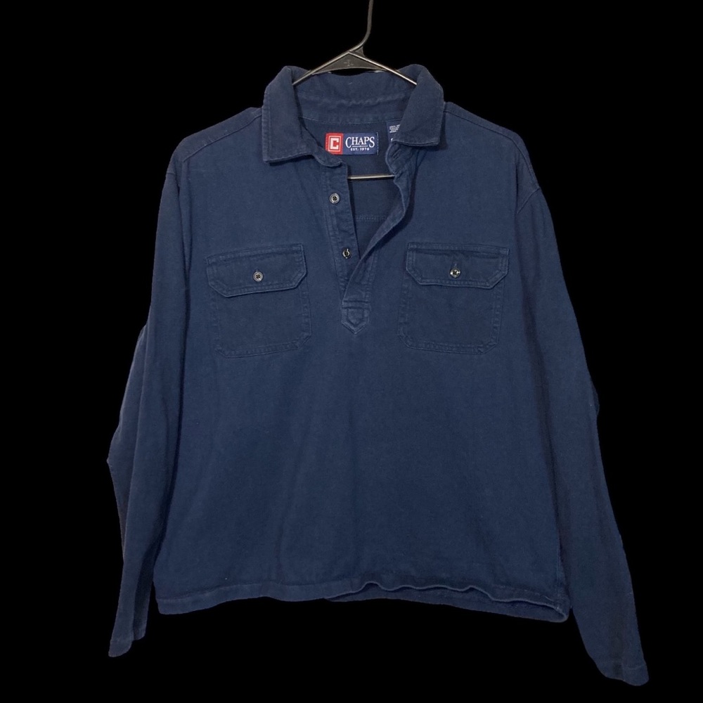 Vintage Mens Chaps Navy Blue S/P Sweater Snap Button